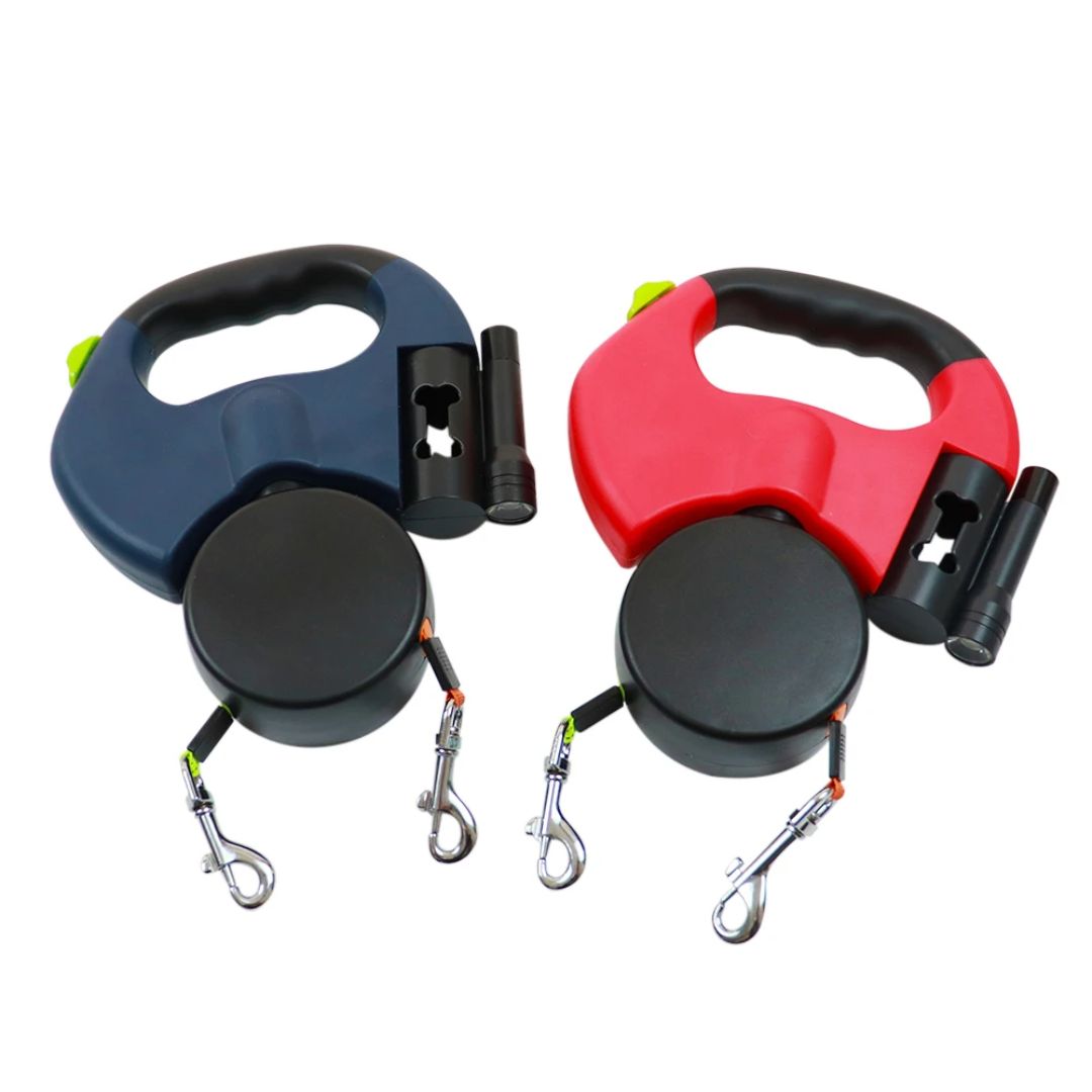 Laus Dobbel Utrekkbar For Hunder – Med LED-lampe Og Posefordeler