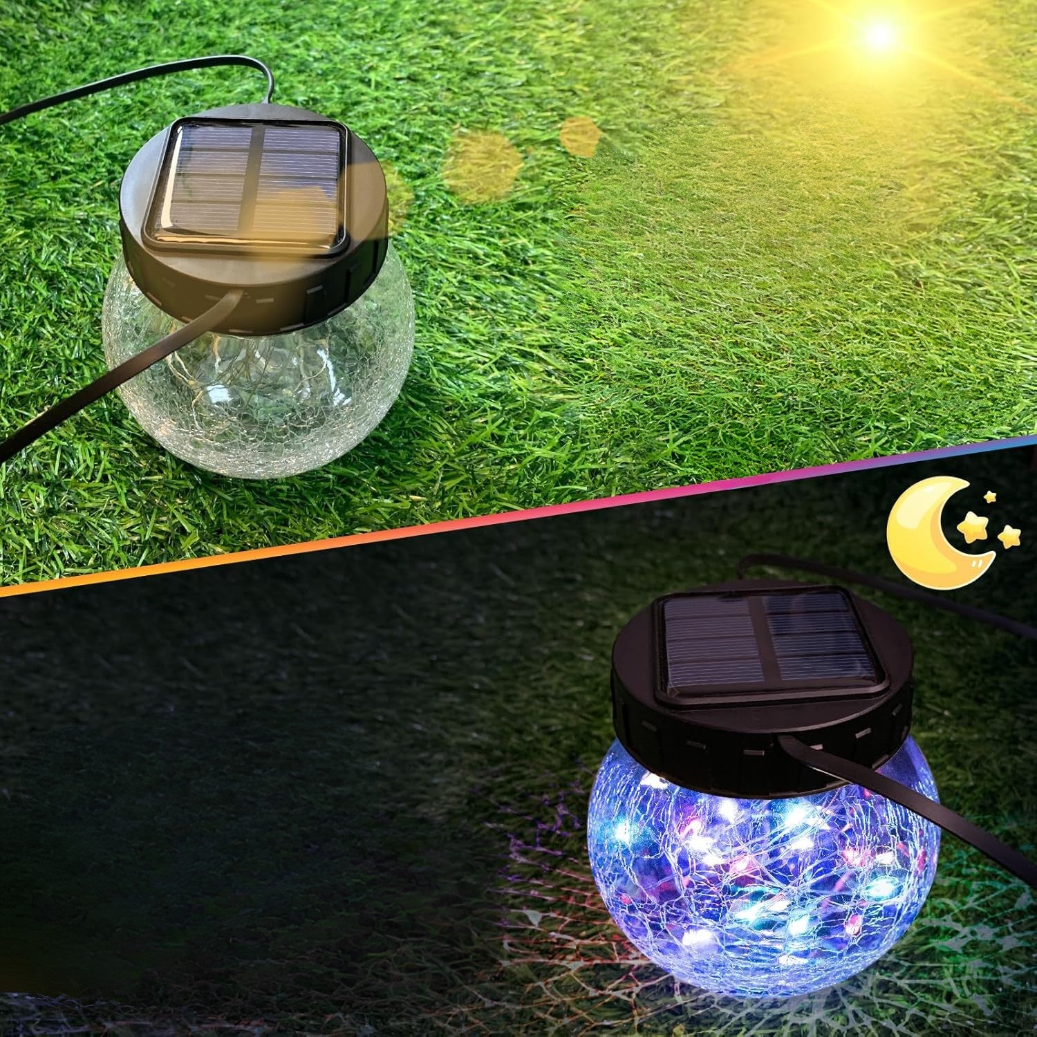 Lanterna Solare Sospesa — Eleganza In Vetro Crepato