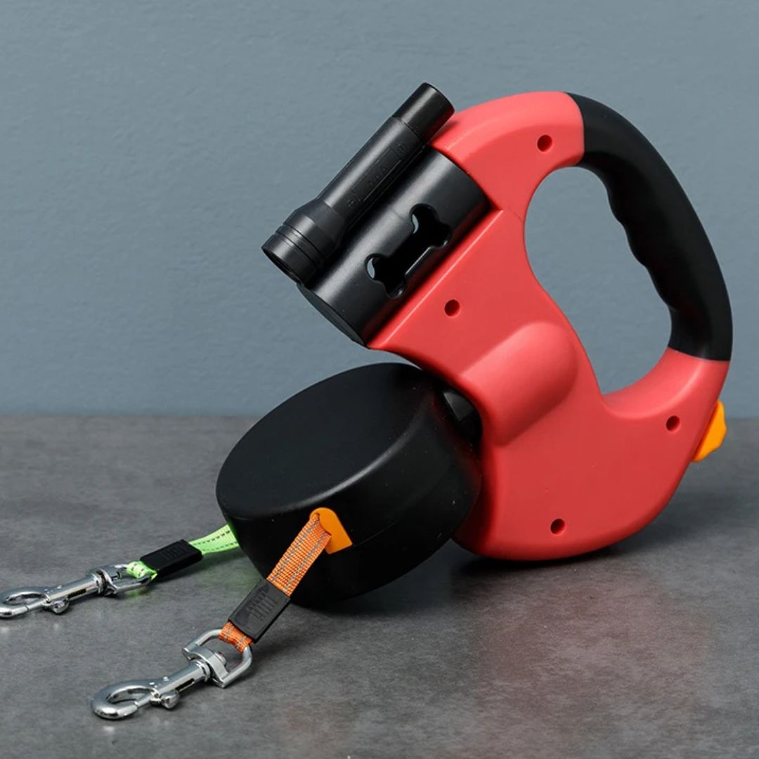 Laus Dobbel Utrekkbar For Hunder – Med LED-lampe Og Posefordeler