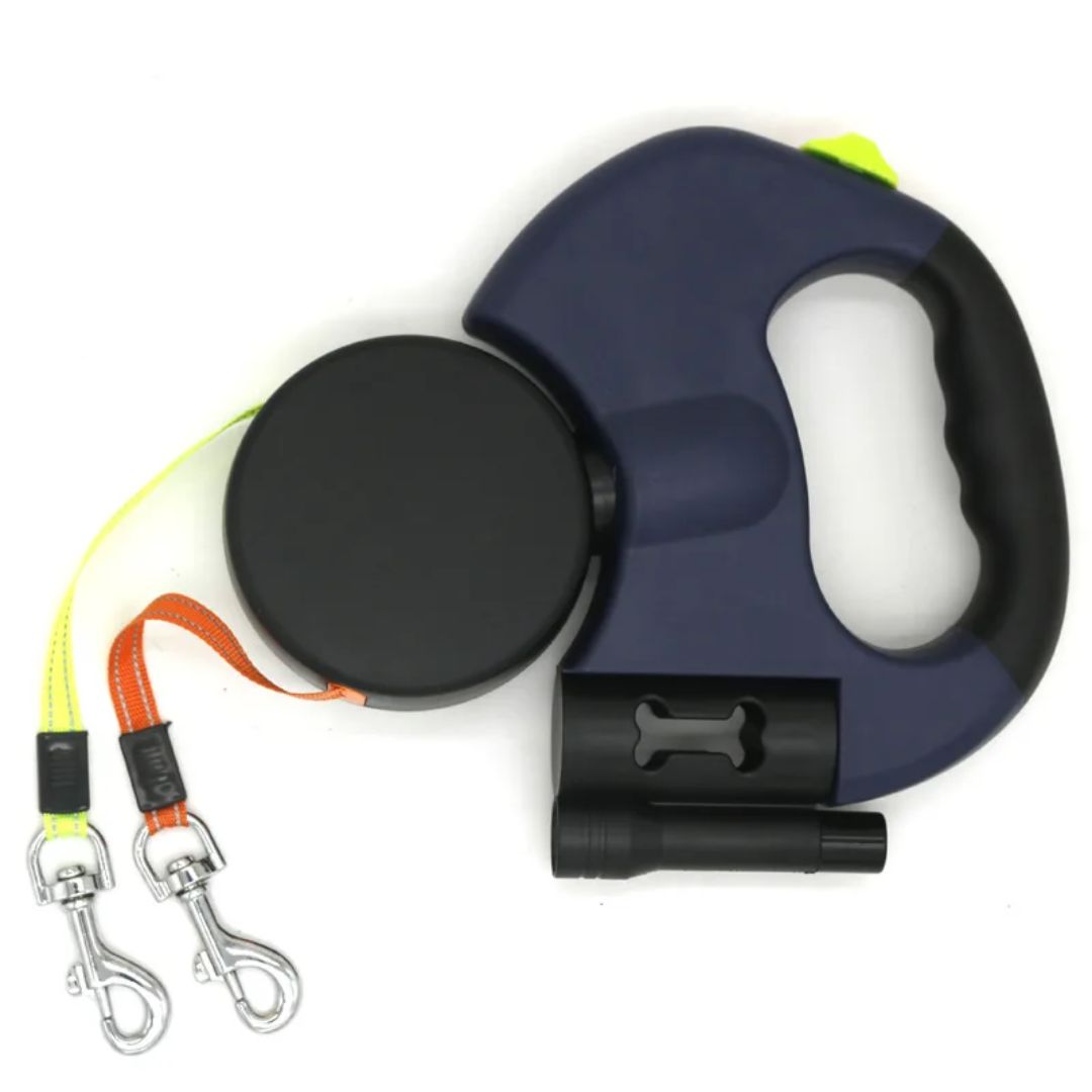 Laus Dobbel Utrekkbar For Hunder – Med LED-lampe Og Posefordeler