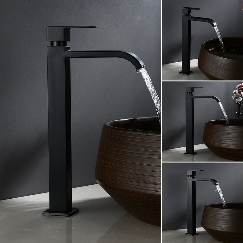 Rubinetto da lavabo rialzato – Finitura elegante nero opaco