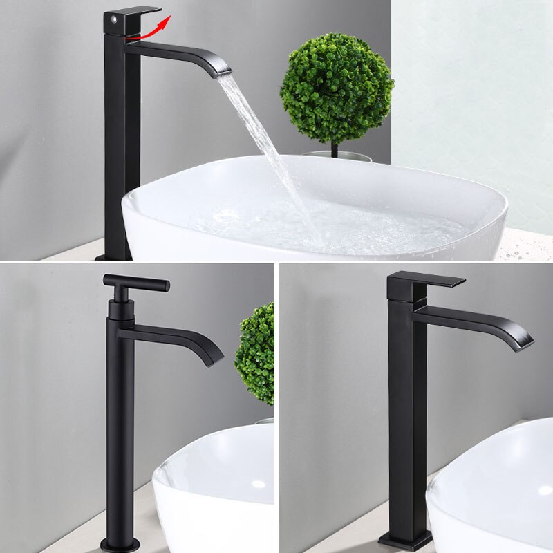 Rubinetto da lavabo rialzato – Finitura elegante nero opaco