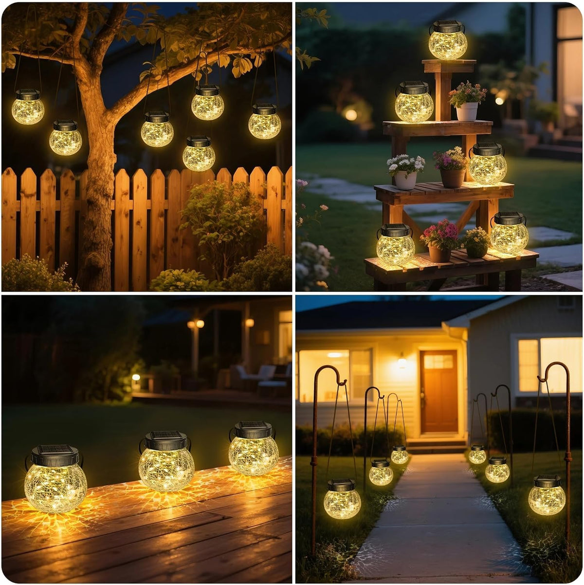 Hanging Solar Lantern — Elegance in Cracked Glass 