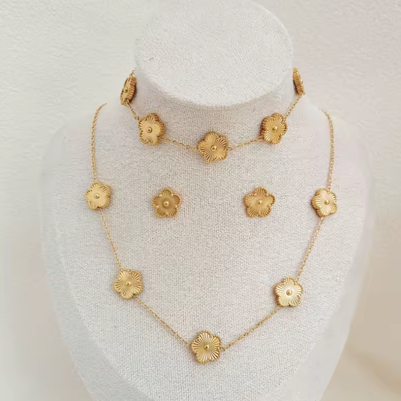 Smykkesæt – Elegant Guld i Rustfrit Stål 