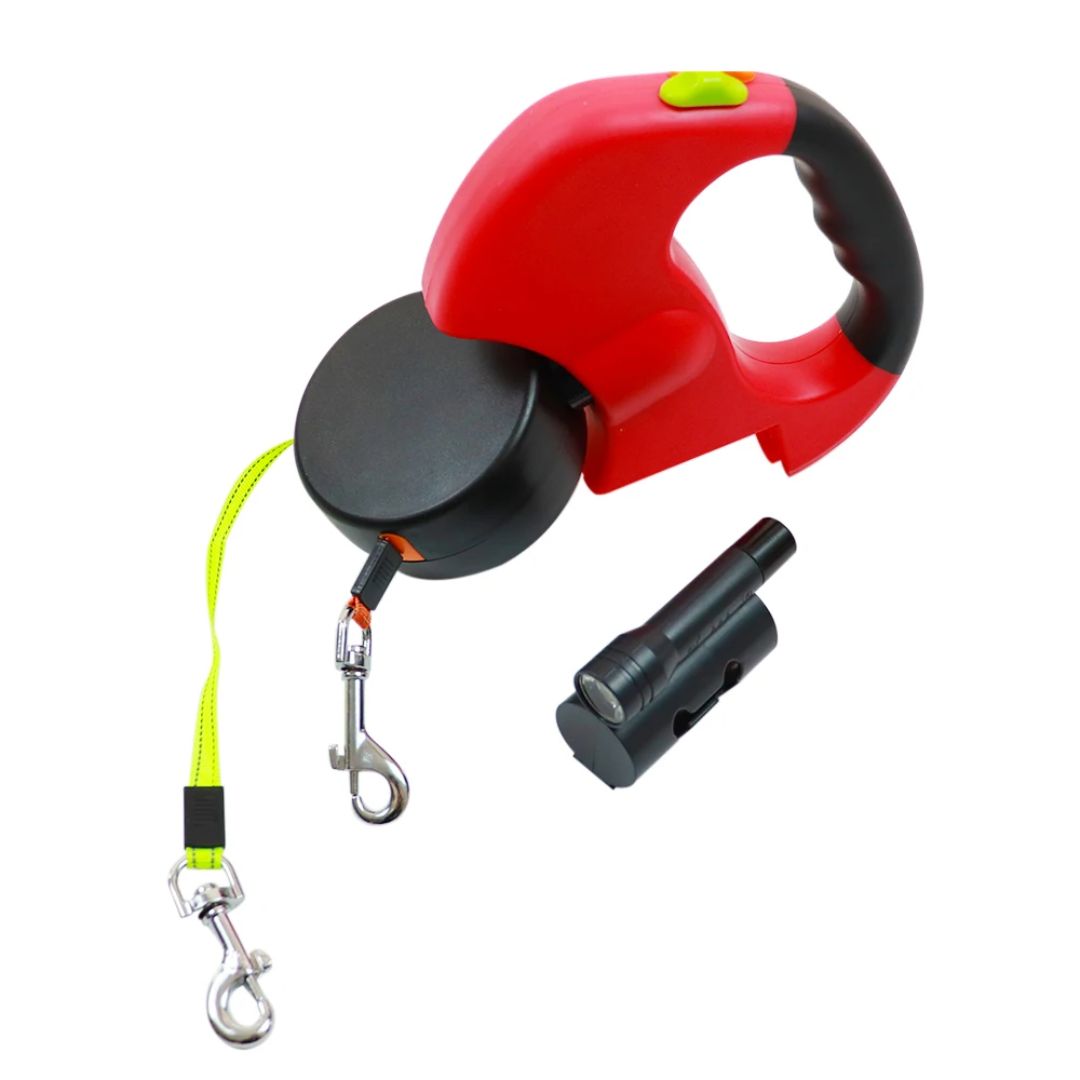 Laus Dobbel Utrekkbar For Hunder – Med LED-lampe Og Posefordeler 