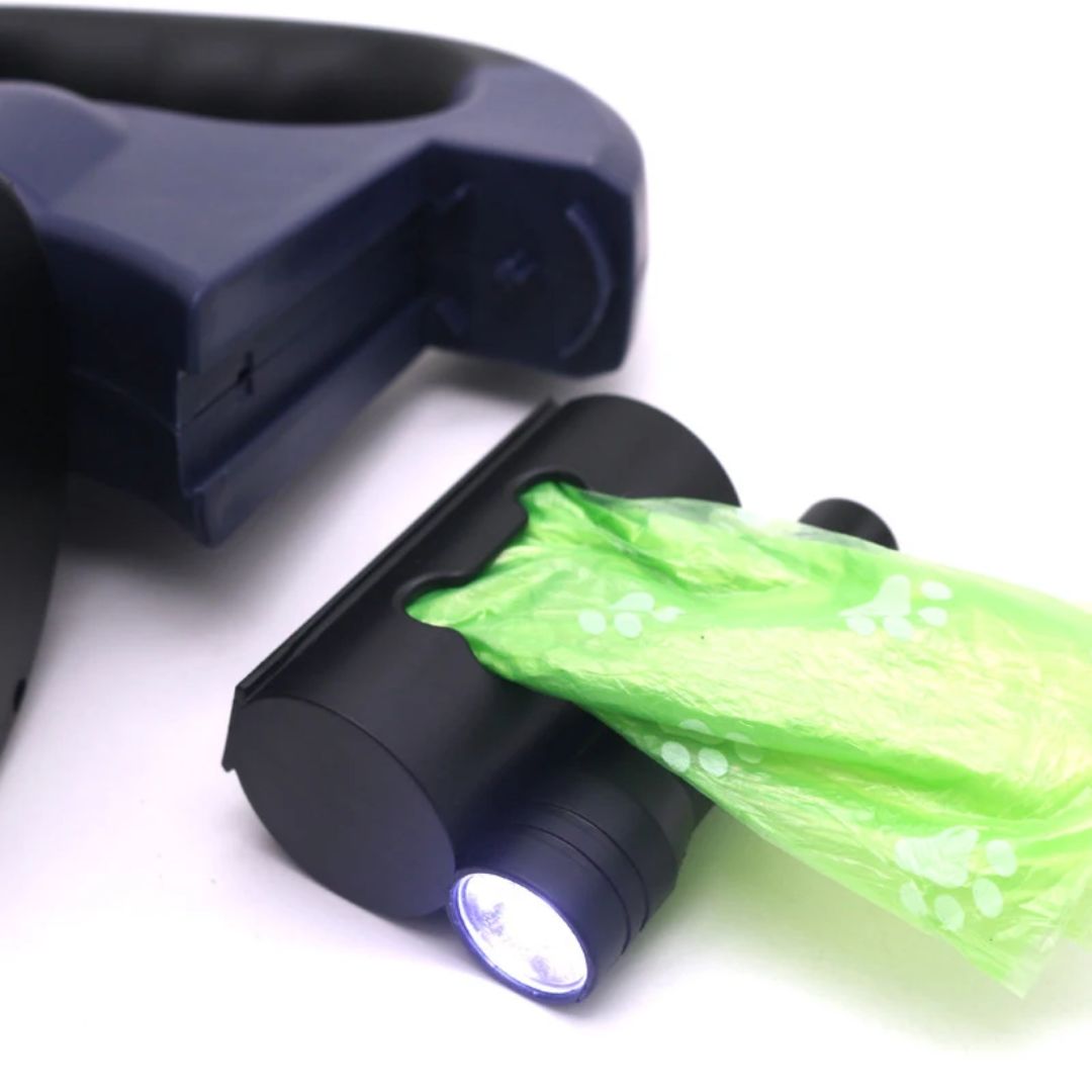 Laus Dobbel Utrekkbar For Hunder – Med LED-lampe Og Posefordeler 