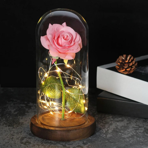 Ewige Bloem Onder LED Koepel – Poetische En Verlichte Charme 