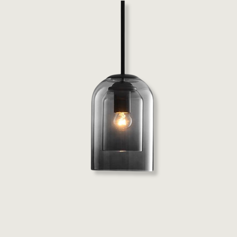 Candeeiro suspenso de vidro vintage - Acabamento duplo metálico